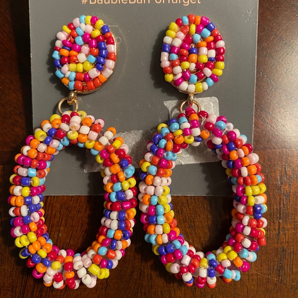 NWT Colorful beaded hoop style pierced earrings